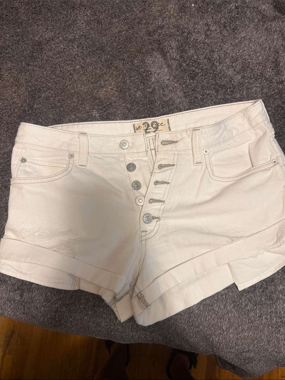 We The Free Off-White High-Rise Button-Fly Denim Shorts